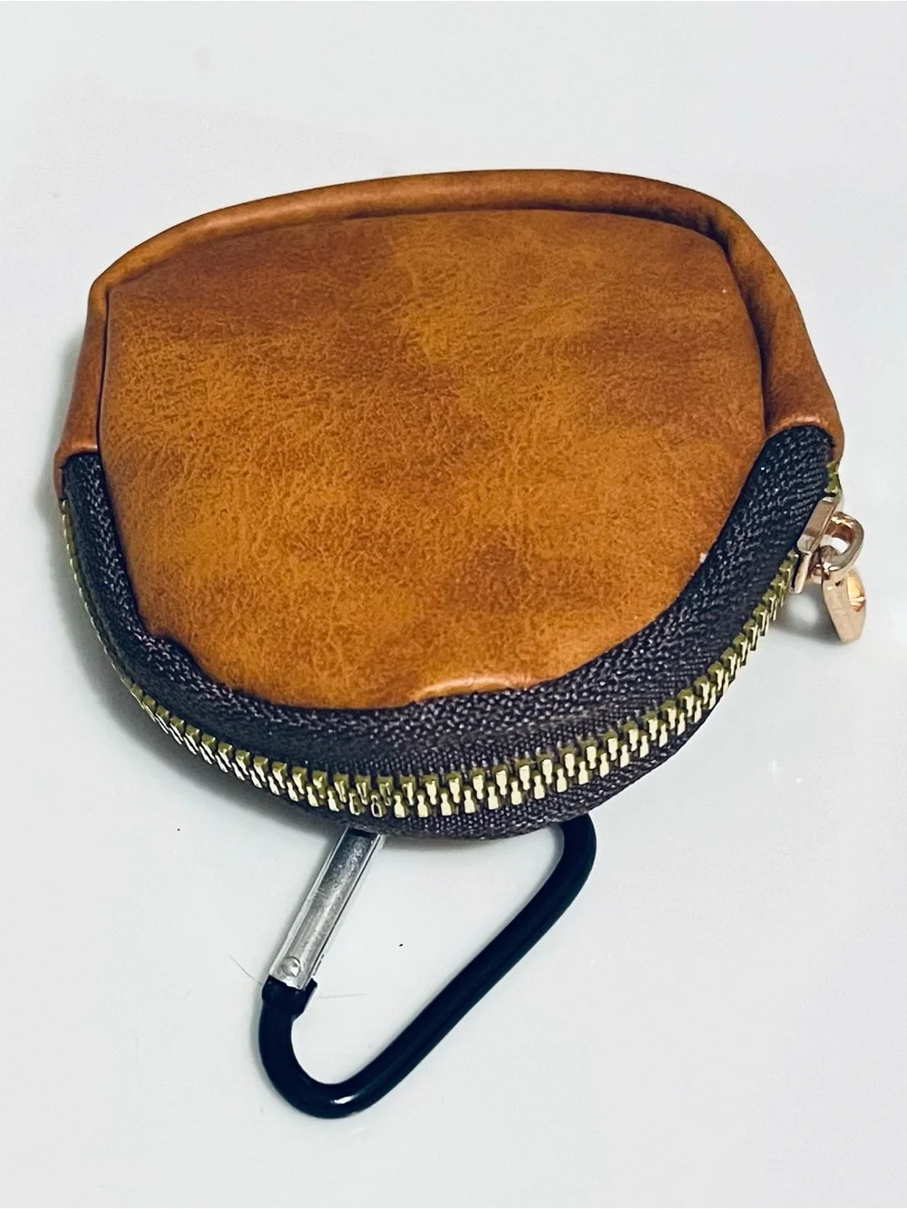 New Compact Brown Leatherette Carabiner Coin Pouch - Men Bags